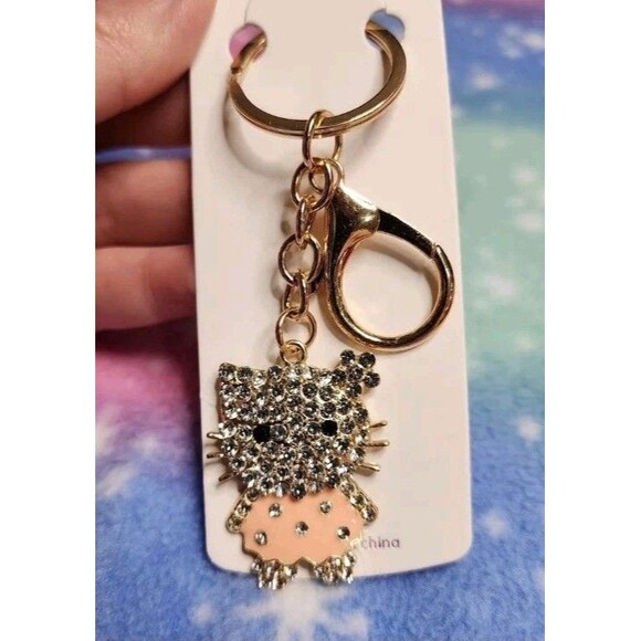Hello Kitty Pink Dress Rhinestone Keychain With Clip Bling Sanrio Character - Picture 1 of 4